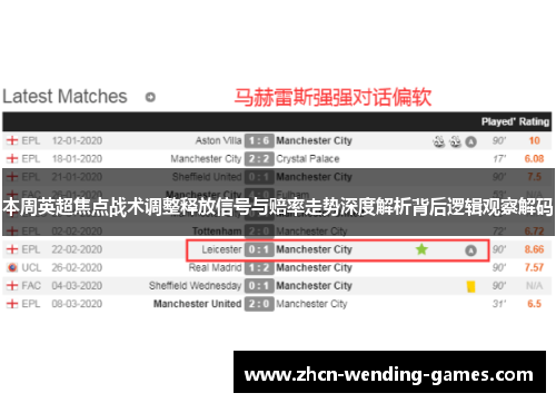 本周英超焦点战术调整释放信号与赔率走势深度解析背后逻辑观察解码 本周英超焦点战术调整释放信号与赔率走势深度解析背后逻辑观察解码